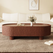 54.6''Walnut Oval Coffee Table Hammered Texture Design Modern Minimalist